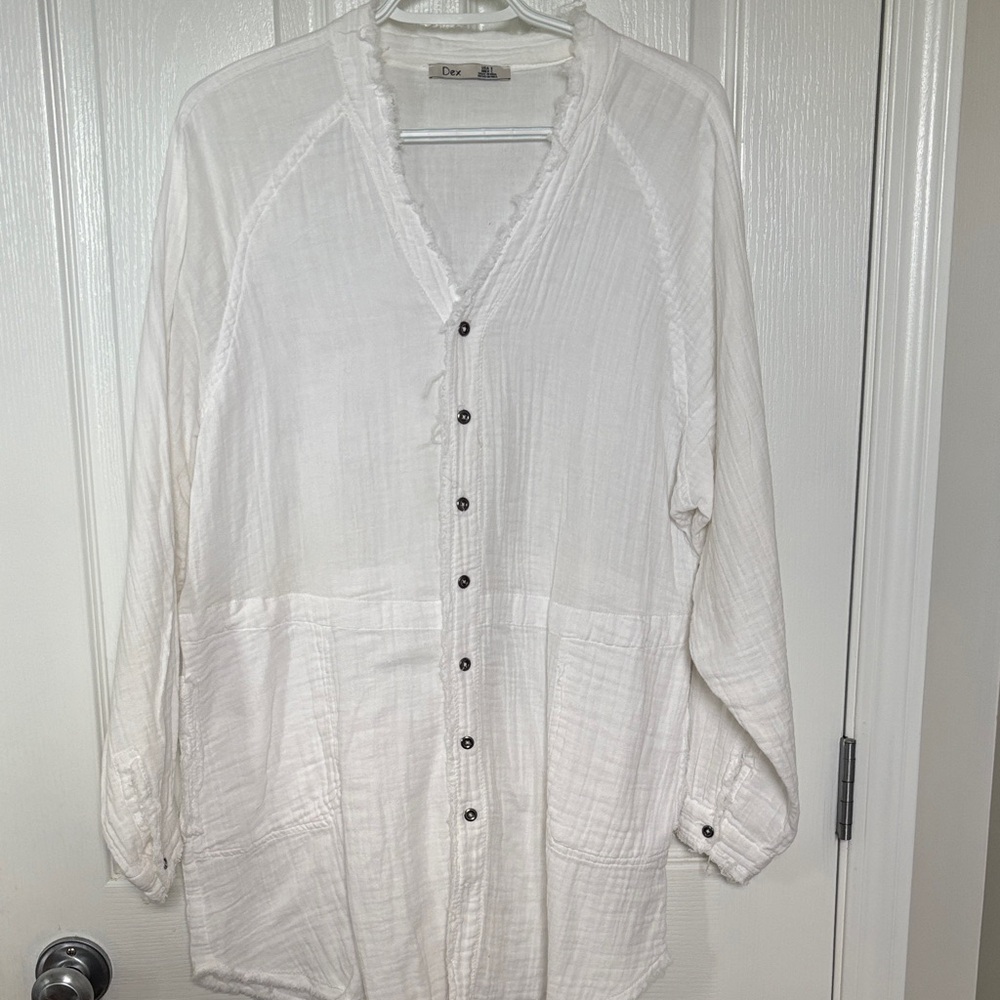 Dex White Lightweight Button-Front Women's Top/beach cover up